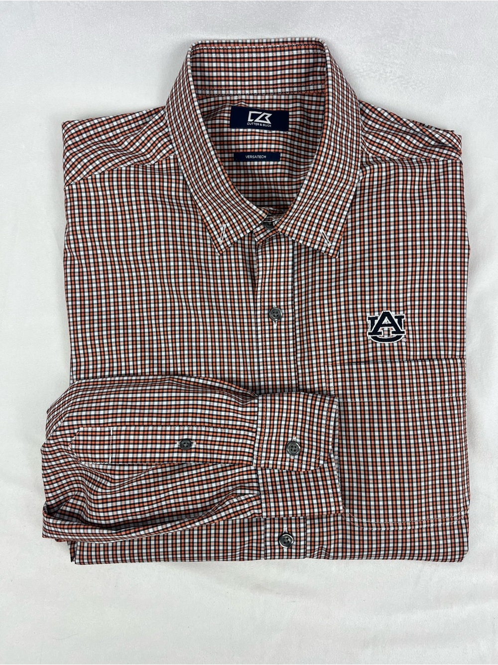 Cutter & Buck Mens Auburn Tigers Long Sleeve Orange Blue Plaid Button Down Shirt